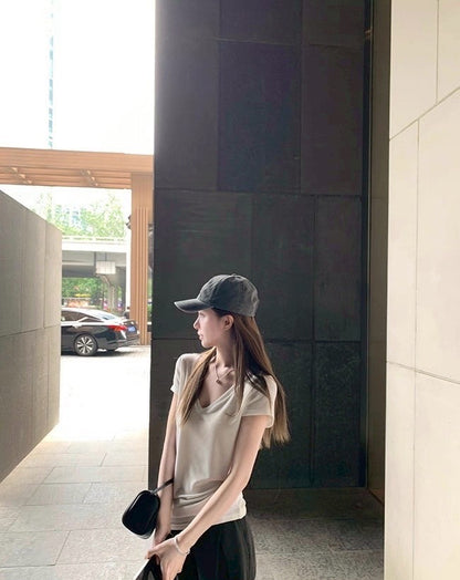Fri. 自留百穿不厭鬆弛V領純色上衣 白/克萊因藍