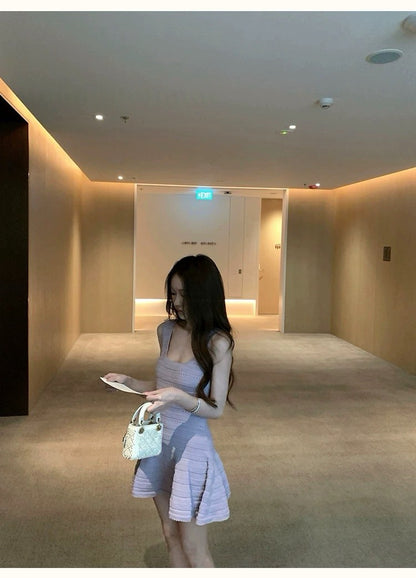 Fri. 冷美女紫色薰衣草針織連身裙