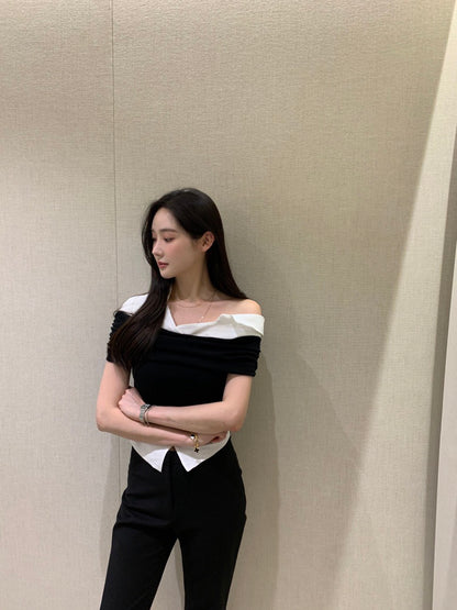 Tue. Elle庫尼假兩件式襯衫上衣 黑