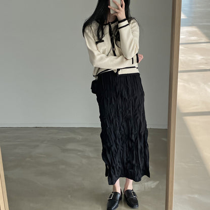 Mon. 淡顏可穿圓領撞色針織外套