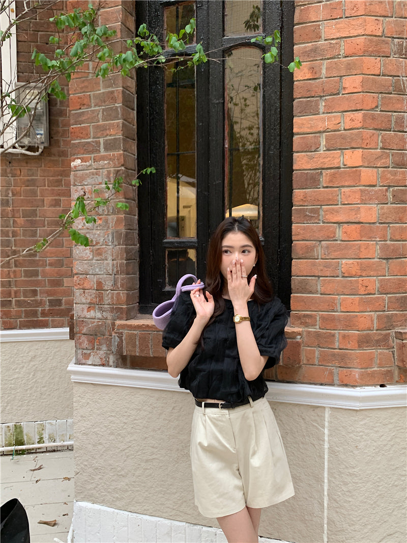 Thu. 後背綁脖網紗上衣 黑