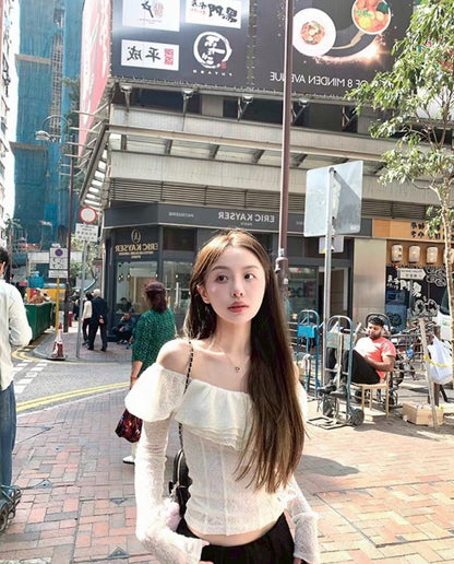 Fri. Vtg小香典藏一字荷葉領提花上衣 奶杏色