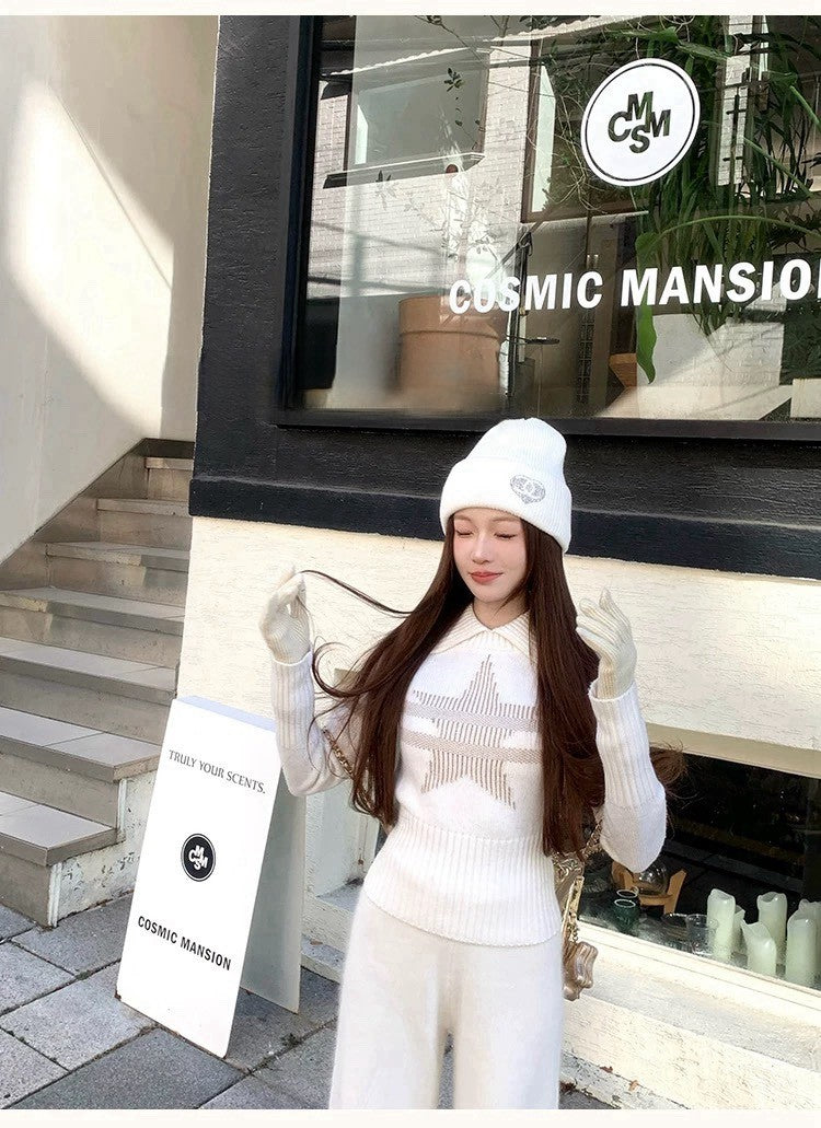 Tue. 1月幸運星 可愛滑雪系列翻領針織上衣