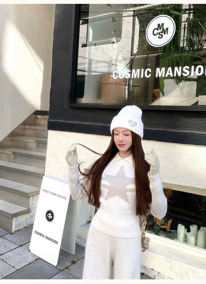 Tue. 1月幸運星 可愛滑雪系列翻領針織上衣