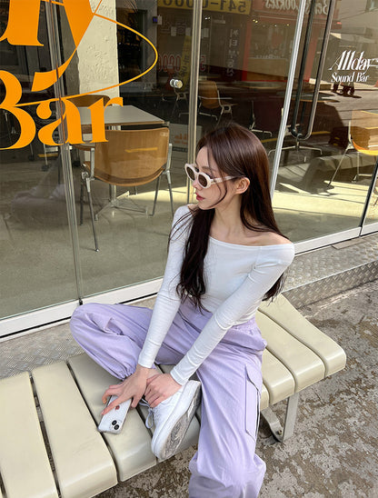 Wed.必買超顯瘦工裝褲Purple