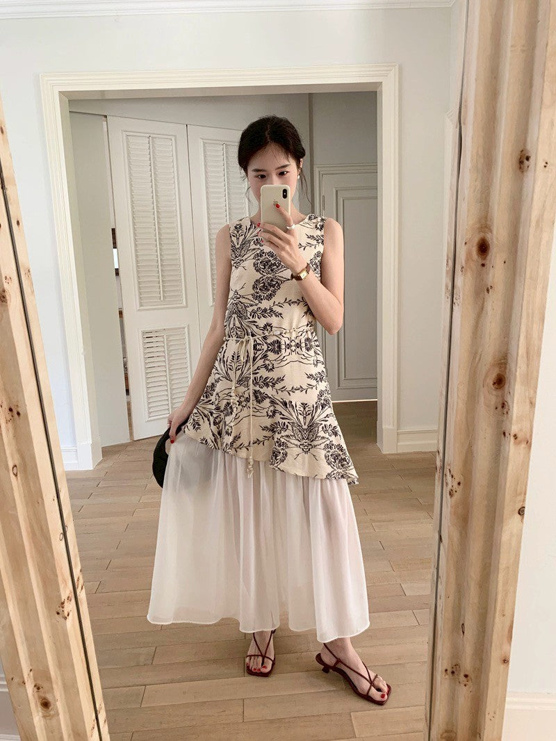 Mon. 古典藝術家假兩件式拼接連身裙