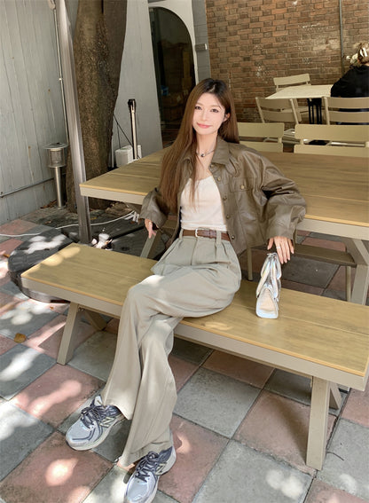 Mon. 今年必入短版皮襯衫外套 黑/咖