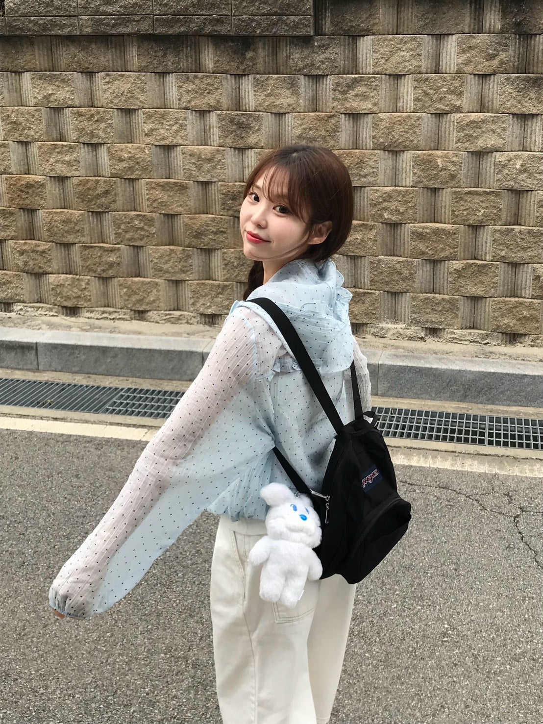 Tue. 日漫少女可愛連帽波點拉鏈外套 藍