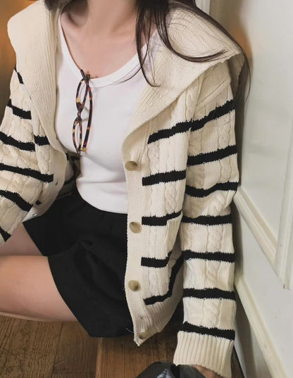 Mon. 慵懶C位海軍領條紋2穿針織外套