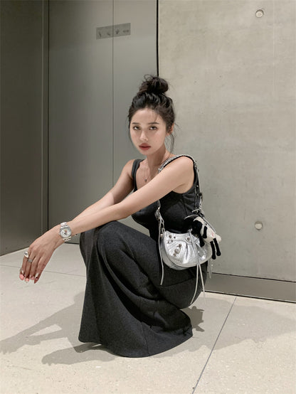 Sun. 百搭純色鈕扣連身裙 灰