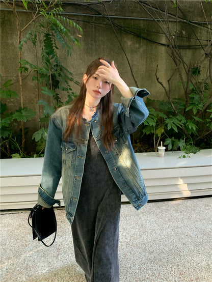 Sat. 通勤百搭圓領個性牛仔外套 & 連身裙