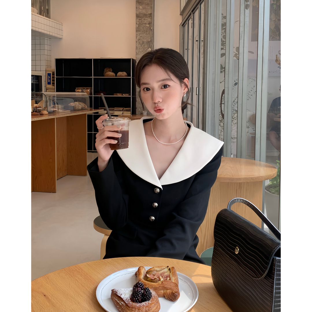 Sat. 法式珍妮裙 撞色拼接連衣裙