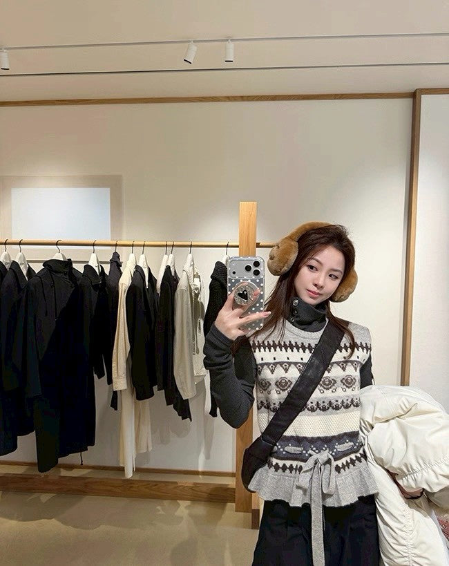 Mon. 時髦肩章高領打底針織衫 灰/黑