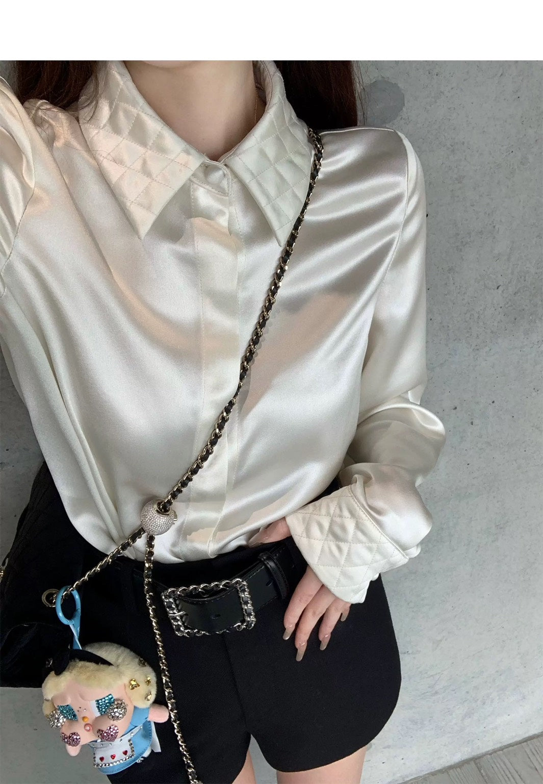 Thu. Lux系列 貴氣醋酸手工菱格壓印襯衫