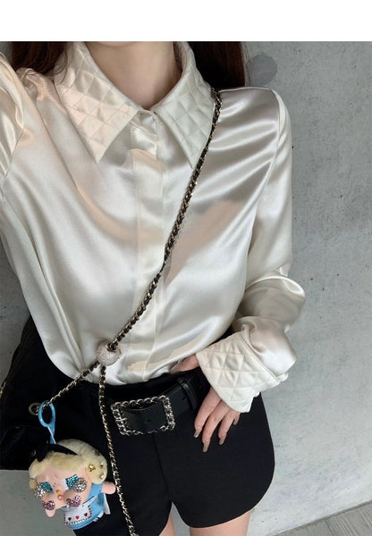 Thu. Lux系列 貴氣醋酸手工菱格壓印襯衫