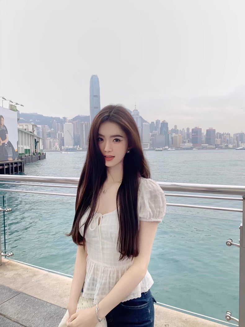 Fri. 法式少女重工方領純棉上衣 白