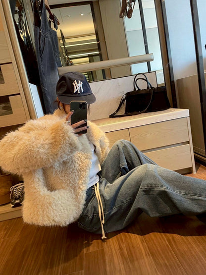 Fri. 歐美加厚保暖毛毛絨口袋外套