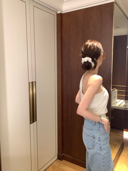 Thu. 針織斜肩背心 Pink/White