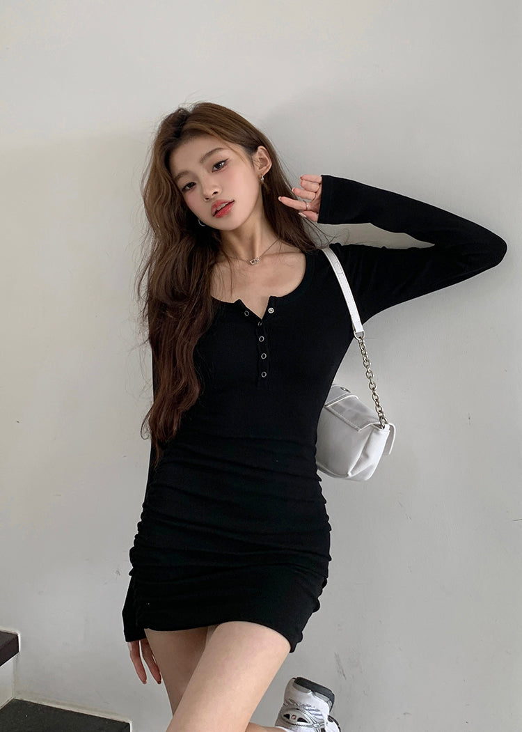 Fri. Basic薄長連身包臀裙 黑/卡其