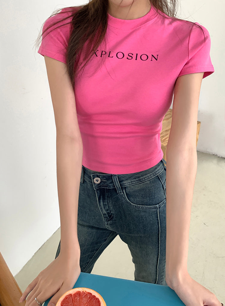 Fri. 美式短板上衣-粉 車縫修身喇叭褲