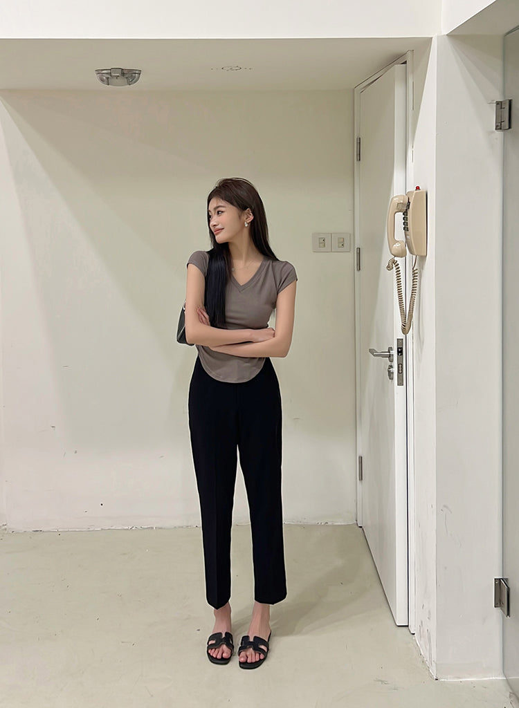 Mon. 氣質顯瘦OL九分休閒褲 黑