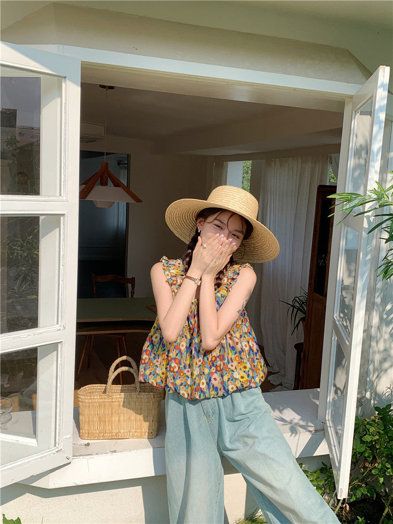 Thu. 油畫小碎花無袖上衣