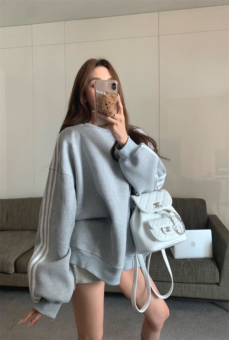 Sat. 復古美式連肩衛衣 灰/黑