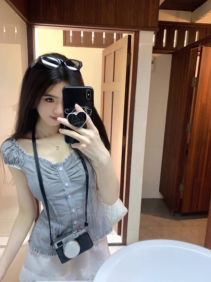 Fri. 春夏Jennie公主收腰多穿款上衣 條紋