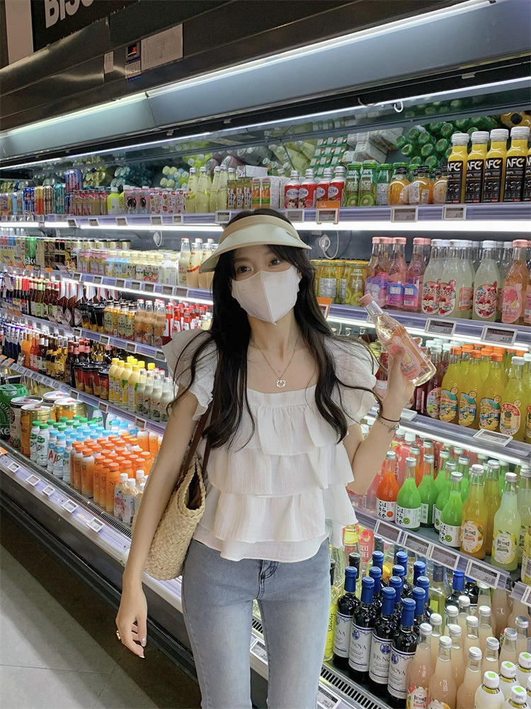 Wed. 韓國荷葉邊質感上衣 白