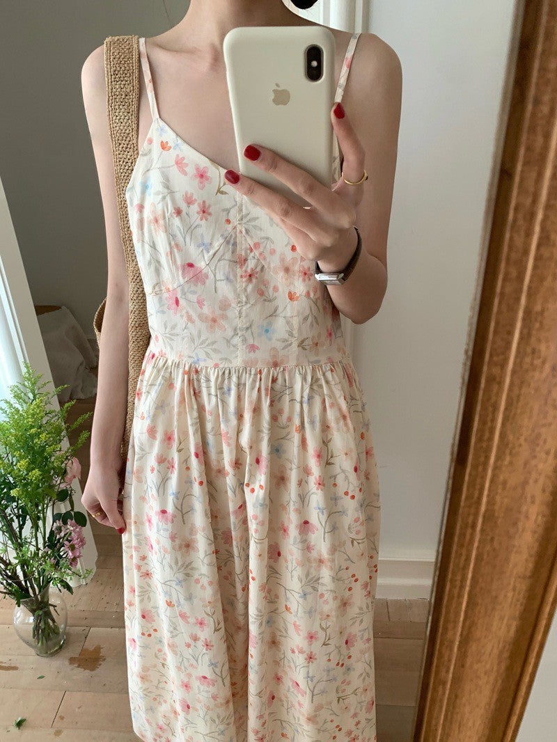 Mon. 文藝甜心碎花花園吊帶連身裙