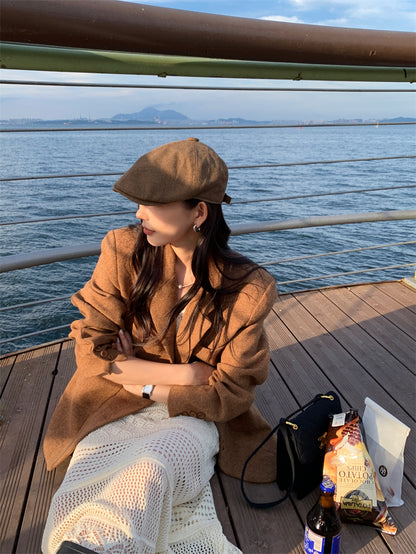 Mon. 羊毛混紡廓形西裝外套 & 優雅縷空繡花連身裙