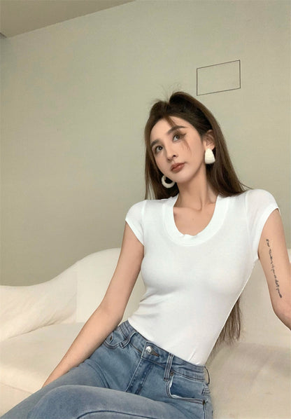 Mon. 美式正肩螺紋上衣 白