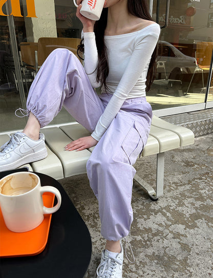 Wed.必買超顯瘦工裝褲Purple