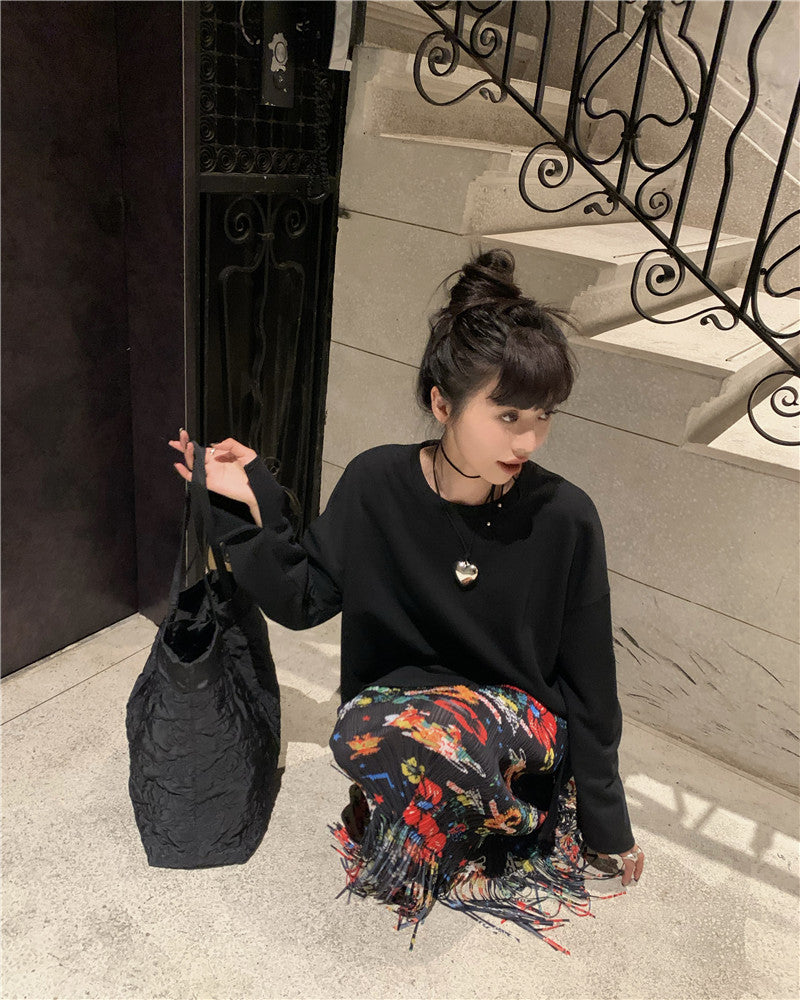 Wed. 歐美印花流蘇半身裙