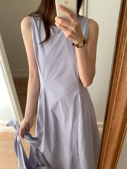 Mon. 立體剪裁襯衫布高級背心裙（配包包）紫