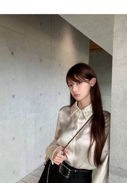 Thu. Lux系列 貴氣醋酸手工菱格壓印襯衫