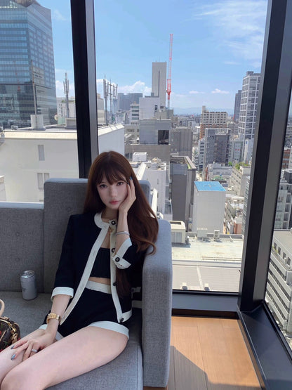 Tue. di*r天菜女友黑白撞色針織短褲2件套