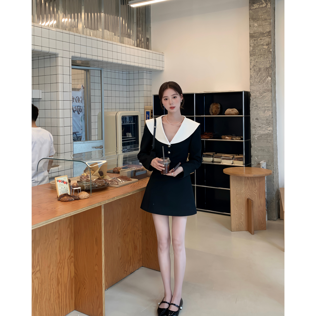 Sat. 法式珍妮裙 撞色拼接連衣裙