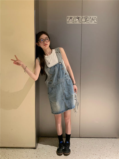 Wed. 兩色牛仔拼接吊帶裙