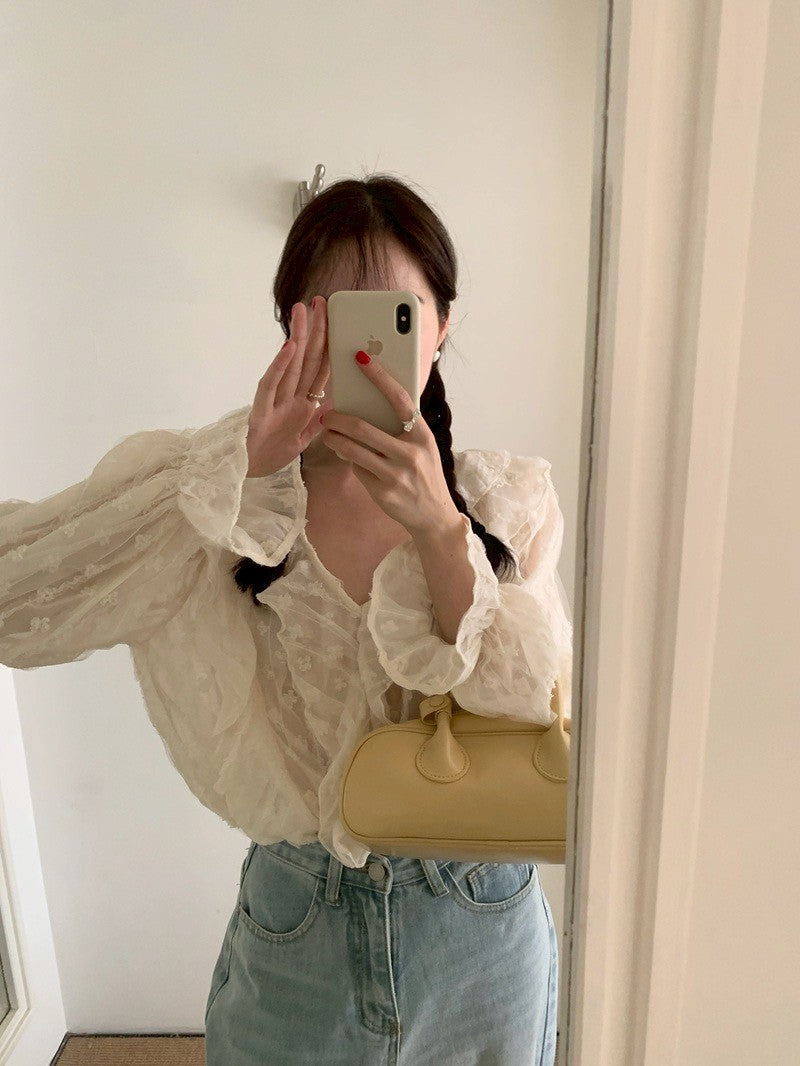 Mon. 氣質慵懶鄰家木耳邊襯衫（透視感）