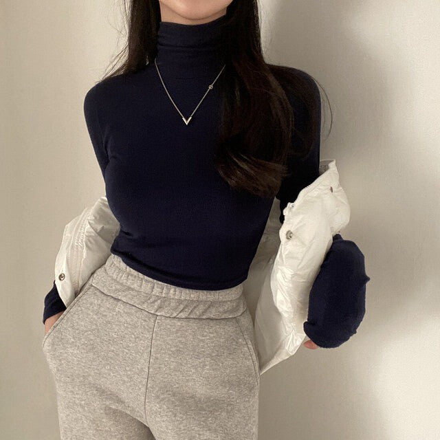 Mon. 韓女命定 百搭高領針織打底上衣 奶白/深藍/黑（加購不單售）