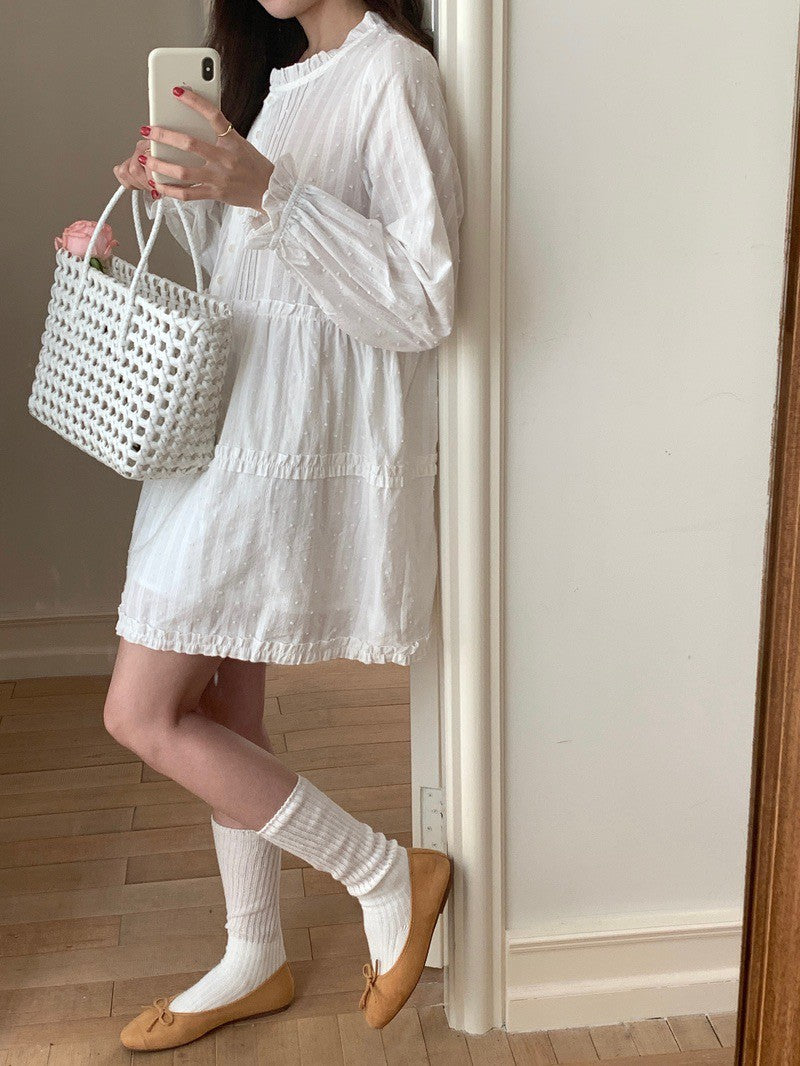 Mon. 甜心顏值娃娃領高腰襯衫裙