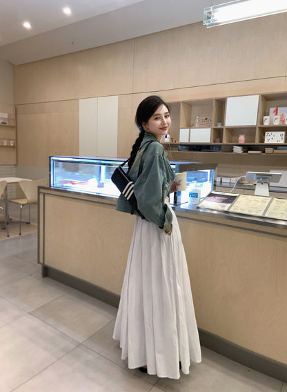 Sat. 圓領口刷色牛仔薄外套