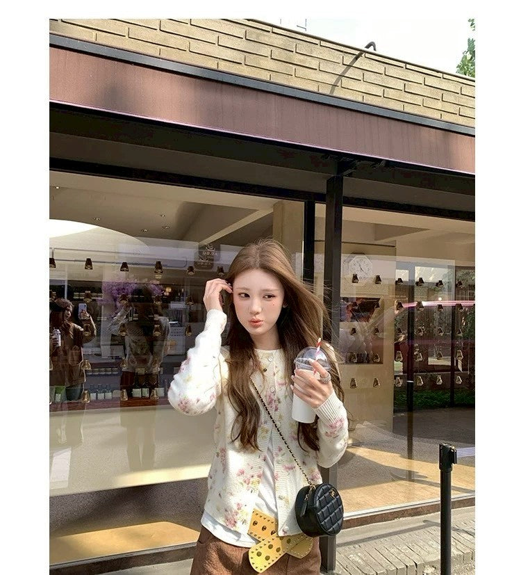 Thu. 花束日報 小眾碎花針織外套