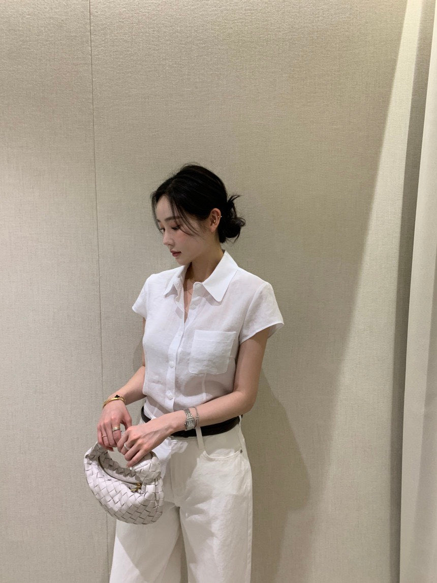 Tue. 摩德納口袋簡約西式襯衫 白/咖