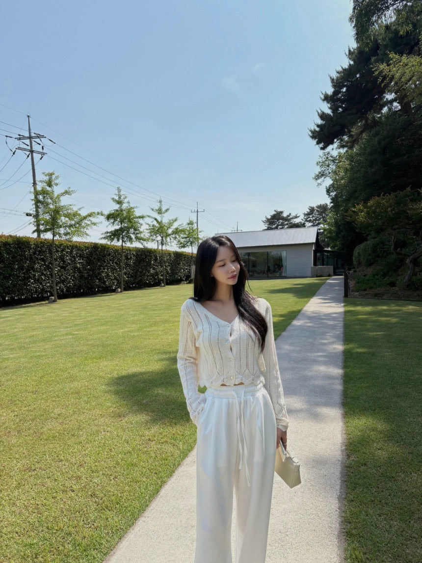 Tue. 氣質排扣針織空調外套 灰/米白