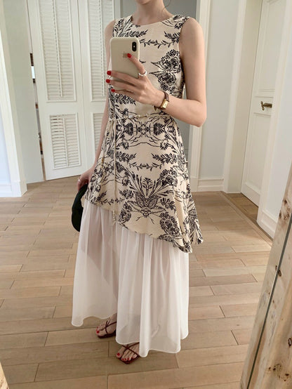 Mon. 古典藝術家假兩件式拼接連身裙