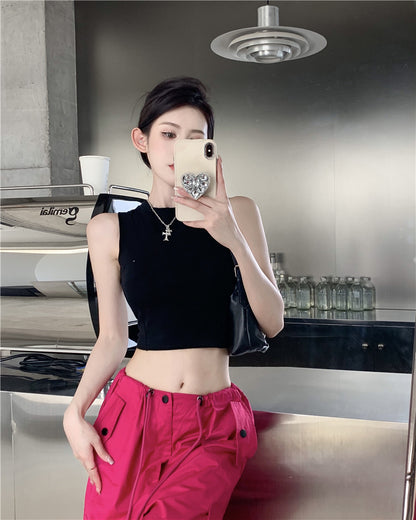 Wed. 桃紅束口工裝褲