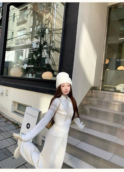 Tue. 1月幸運星 可愛滑雪系列翻領針織上衣