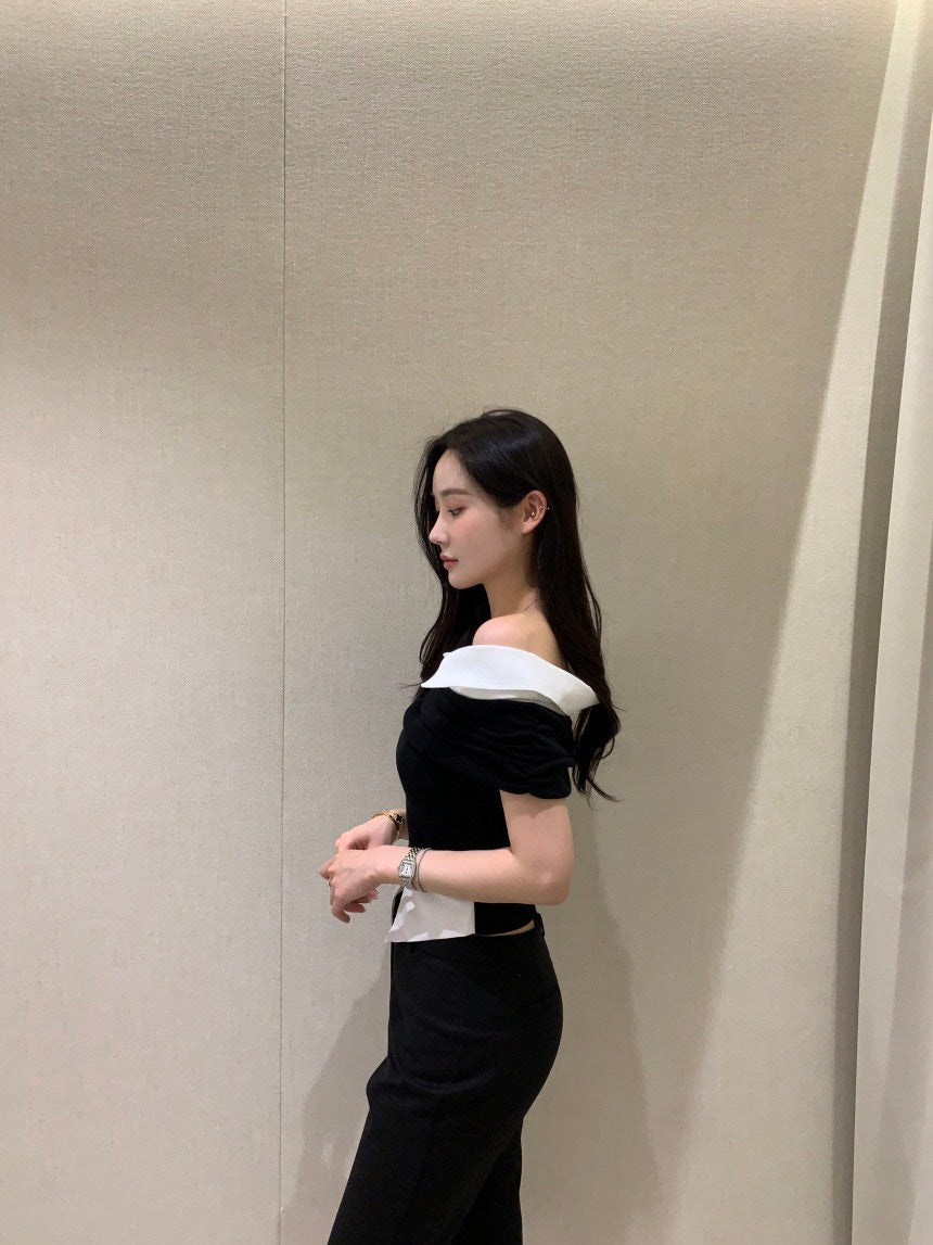 Tue. Elle庫尼假兩件式襯衫上衣 黑